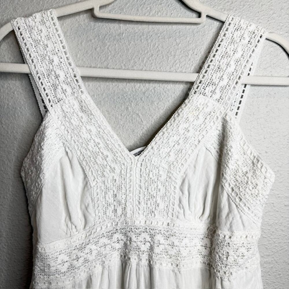 R.K. Garments White Cotton Crochet Lace Tiered Boho Prairie Maxi Dress OS - Picture 4 of 15